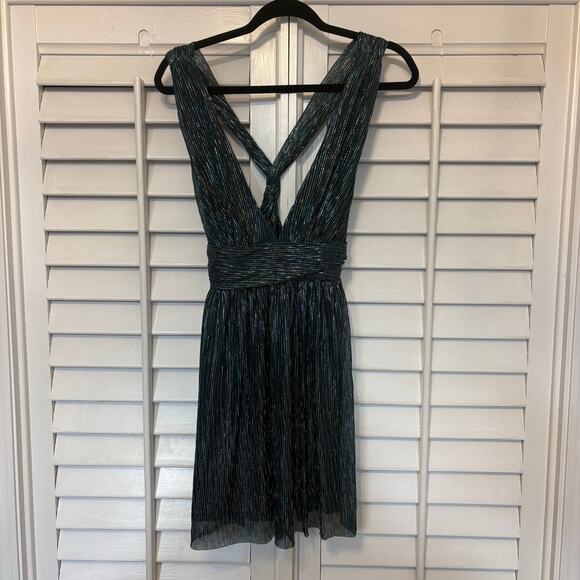Lulu’s Ailey Gold and Teal Blue Skater‎ Dress Size Small - Picture 1 of 8